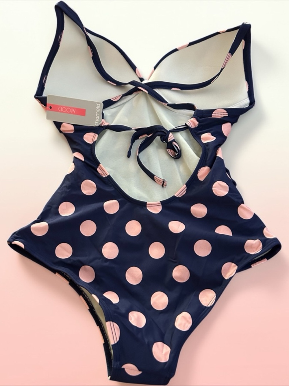 Chamela Polka Dot Plunge One Piece Cheeky Swimsuit NWT - Picture 3 of 8